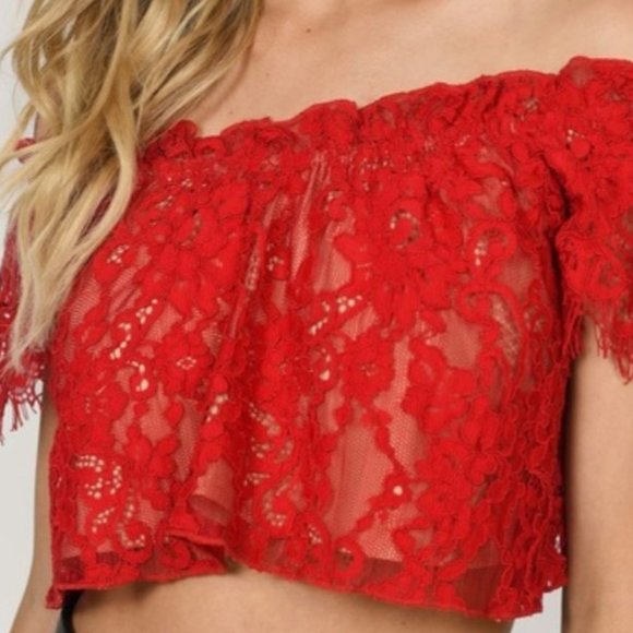 Tobi Tops - Tobi Red Lace Crop Top